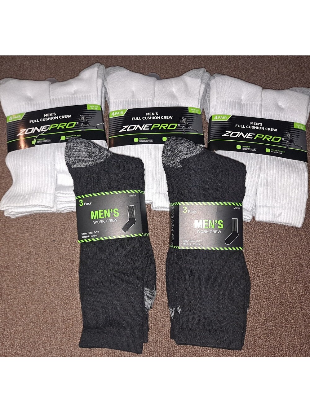 NEW Zone Pro 18 Pair Men's Crew Sock Bundle White & Black